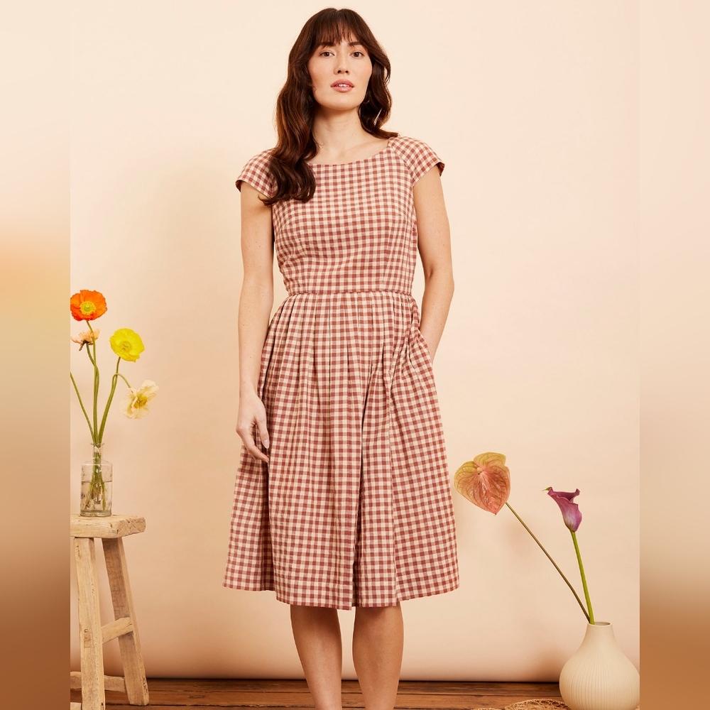 Emily and Fin Claudia Amber Check Dress XL NWT